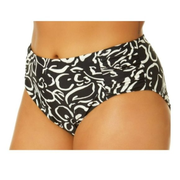 Bikini Swimsuit Mid Rise Cheeky Bottom Black Floral Woman's 3X 24/26 LR111 - Picture 4 of 9